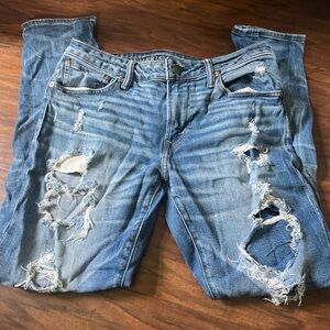 American Eagle Outfitters Blue Distressed Straight Leg Jeans